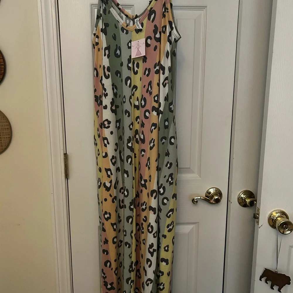 NWT Zenana Leopard Print Multicolor Maxi Dress - Picture 3 of 3